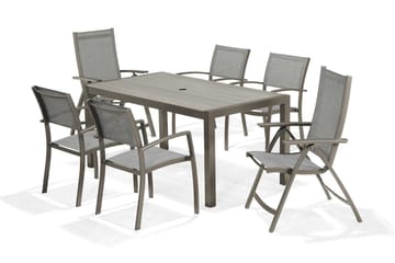 Matgrupp Utomhus Solana 160 cm + 4 Stolar + 2 Positionsstolar - Grå - Utemöbler & utemiljö - Utegrupp - Matgrupp utomhus