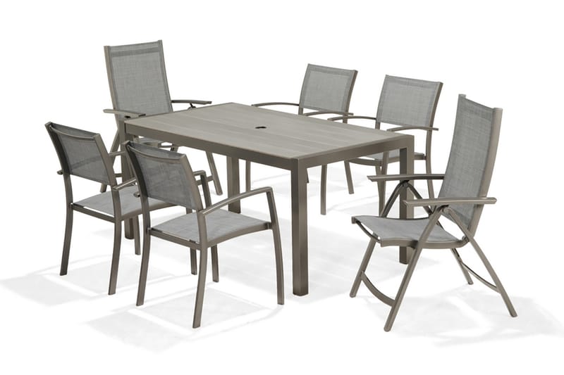 Matgrupp Utomhus Solana 160 cm + 4 Stolar + 2 Positionsstolar - Grå - Utemöbler & utemiljö - Utegrupp - Matgrupp utomhus