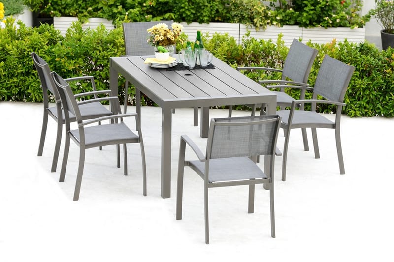 Matgrupp Utomhus Solana 160 cm + 6 Stolar - Grå - Utemöbler & utemiljö - Utegrupp - Matgrupp utomhus