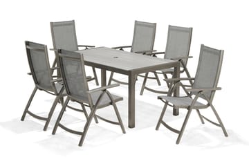 Matgrupp Utomhus Solana 160 cm + 6 Positionsstolar - Grå - Utemöbler & utemiljö - Utegrupp - Matgrupp utomhus