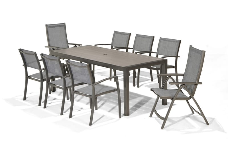 Matgrupp Utomhus Solana 201 cm + 6 Stolar + 2 Positionsstolar - Grå - Utemöbler & utemiljö - Utegrupp - Matgrupp utomhus