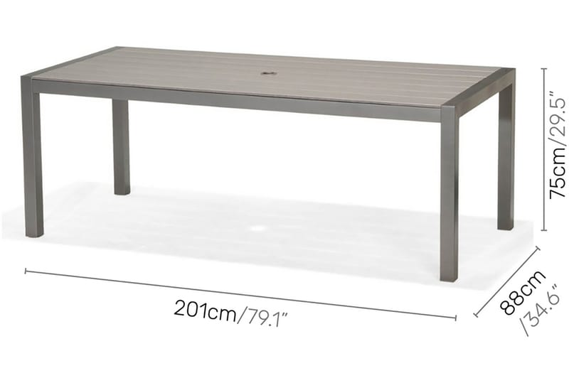 Matgrupp Utomhus Solana 201 cm + 6 Stolar + 2 Positionsstolar - Grå - Utemöbler & utemiljö - Utegrupp - Matgrupp utomhus