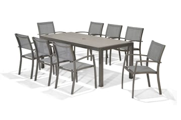 Matgrupp Utomhus Solana 201 cm + 8 Stolar - Grå - Utemöbler & utemiljö - Utegrupp - Matgrupp utomhus