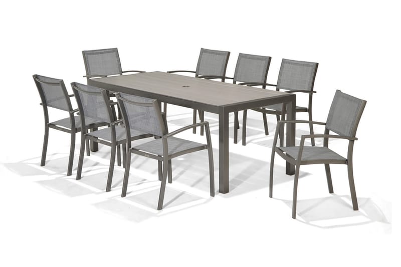 Matgrupp Utomhus Solana 201 cm + 8 Stolar - Grå - Utemöbler & utemiljö - Utegrupp - Matgrupp utomhus