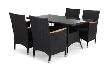 Matgrupp Utomhus Thor 140 + 4 Fåtölj Lyx m Armstöd - Svart|Svart|Teak - Utemöbler & utemiljö - Utegrupp - Matgrupp utomhus