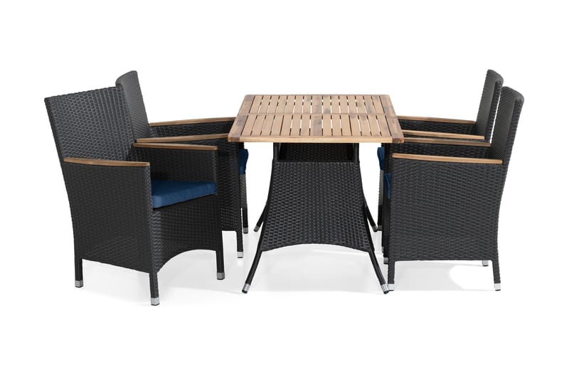 Matgrupp Utomhus Thor 140x90 + 4 Thor Lyx Fåtölj m Dyna - Akaciatop Svart|Teak|Blå - Utemöbler & utemiljö - Utegrupp - Matgrupp utomhus