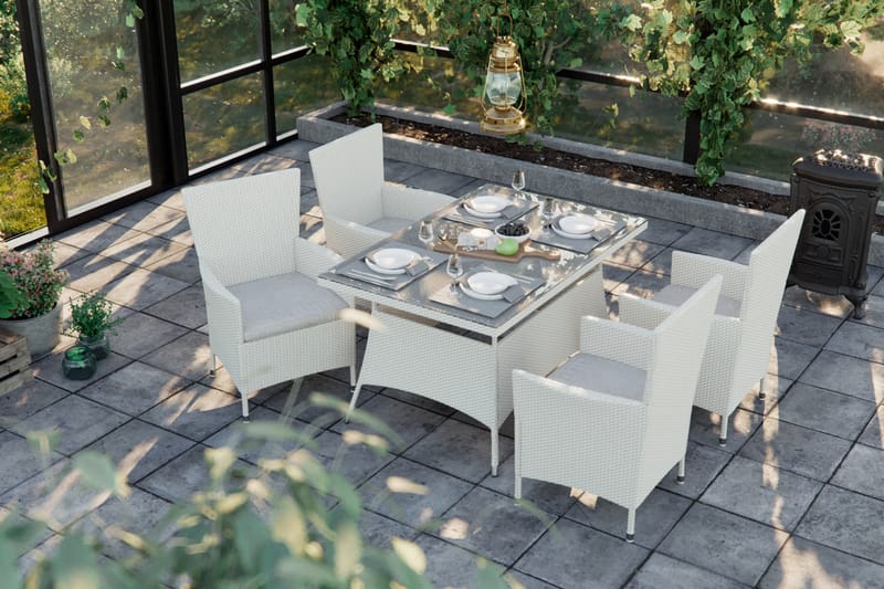 Matgrupp Utomhus Thor 140x90 cm + 4 Stolar - Vit - Utemöbler & utemiljö - Utegrupp - Matgrupp utomhus