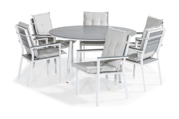 Matgrupp Utomhus Tunis 140 Rund + 6 Tunis Stapelstol m Dyna