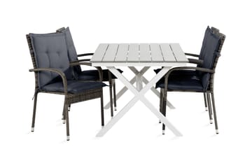 Matgrupp Utomhus Tunis 150 cm + 4 Thor Light Fåtöljer m Dyna - Grå|Grå - Utemöbler & utemiljö - Utegrupp - Matgrupp utomhus