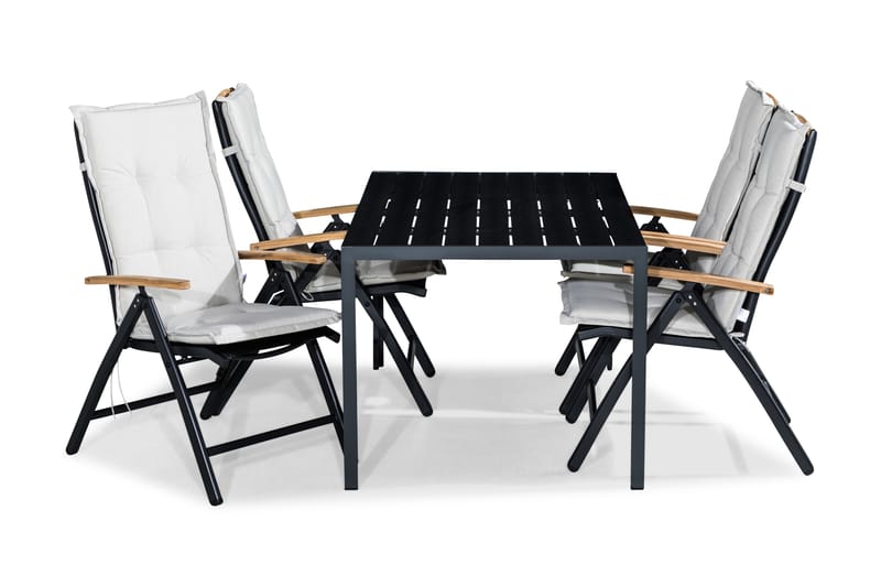 Matgrupp Utomhus Tunis 150x90 + 4 Las Vegas Lyx Positionsstol m Dyna - Svart|Teak|Offwhite - Utemöbler & utemiljö - Utegrupp - Matgrupp utomhus