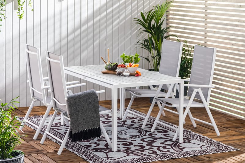 Matgrupp Utomhus Tunis 150x90 + 4 Maggie Positionsstol m Dyna - Vit|Grå|Svart - Utemöbler & utemiljö - Utegrupp - Matgrupp utomhus