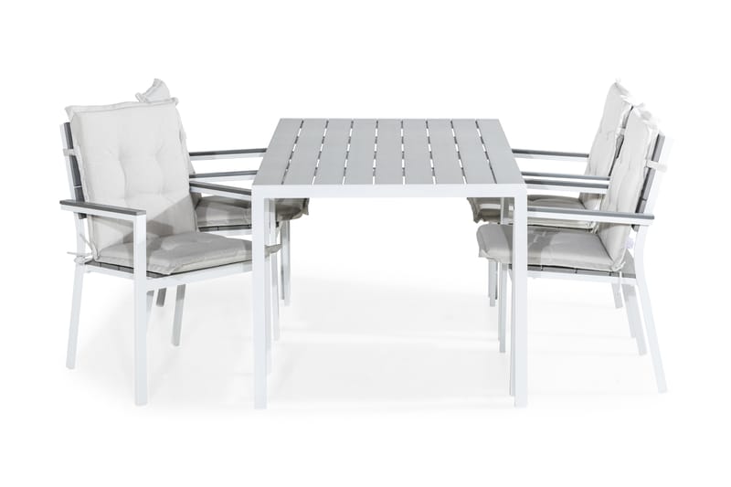 Matgrupp Utomhus Tunis 150x90 + 4 Tunis Stapelstol m Dyna, Vit|Grå|Offwhite