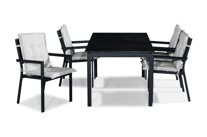 Matgrupp Utomhus Tunis 152-210x90 + 4 Tunis Stapelstol m Dyna, Svart|Offwhite