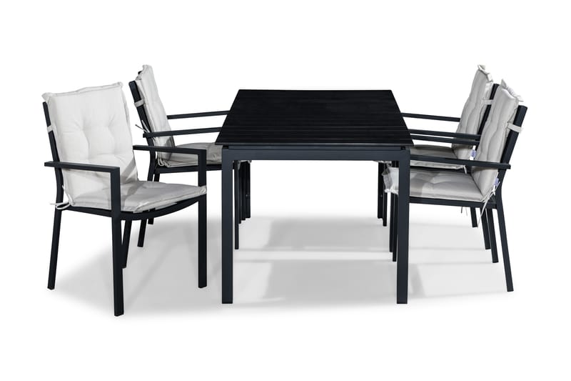 Matgrupp Utomhus Tunis 152-210x90 + 4 Tunis Stapelstol m Dyna, Svart|Offwhite