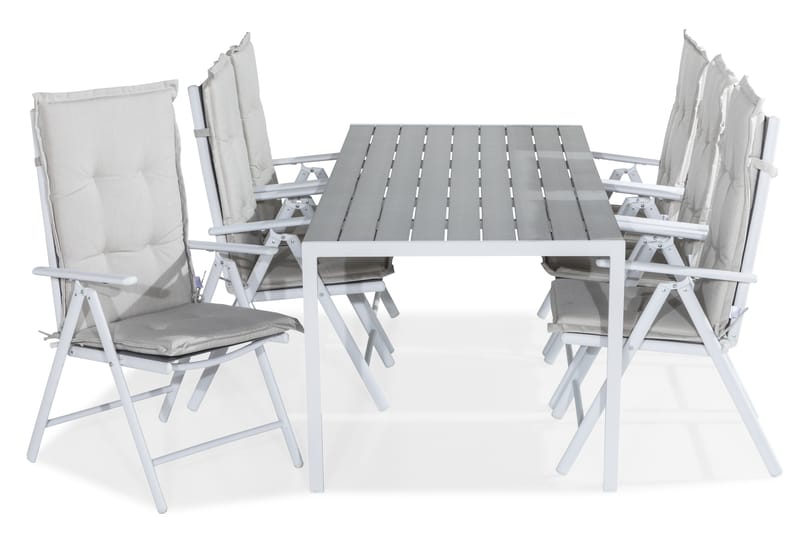 Matgrupp Utomhus Tunis 205x90 + 6 Maggie Positionsstol m Dyna - Vit|Grå|Offwhite - Utemöbler & utemiljö - Utegrupp - Matgrupp utomhus