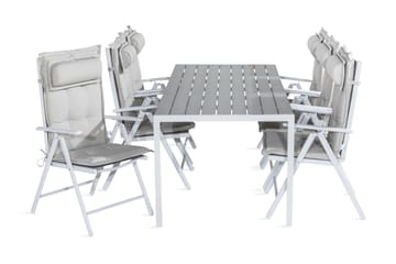 Matgrupp Utomhus Tunis 205x90 + 6 Maggie Positionsstol m Dyna - Vit|Grå|Offwhite - Utemöbler & utemiljö - Utegrupp - Matgrupp utomhus