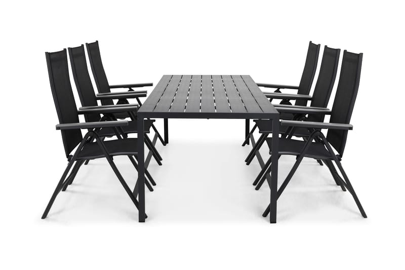 Matgrupp Utomhus Tunis 205x90 cm + 6 Monaco Positionsstol - Svart/Grå - Utemöbler & utemiljö - Utegrupp - Matgrupp utomhus