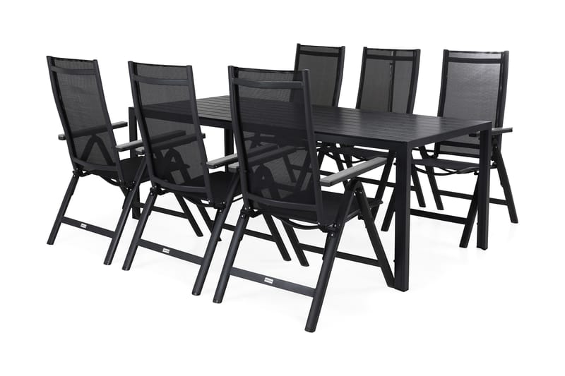 Matgrupp Utomhus Tunis 205x90 cm + 6 Monaco Positionsstol - Svart/Grå - Utemöbler & utemiljö - Utegrupp - Matgrupp utomhus
