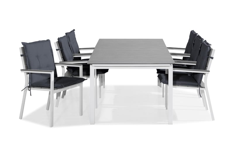 Matgrupp Utomhus Tunis 220-280x90 + 6 Stapelstolar m Dyna - Vit|Grå - Utemöbler & utemiljö - Utegrupp - Matgrupp utomhus