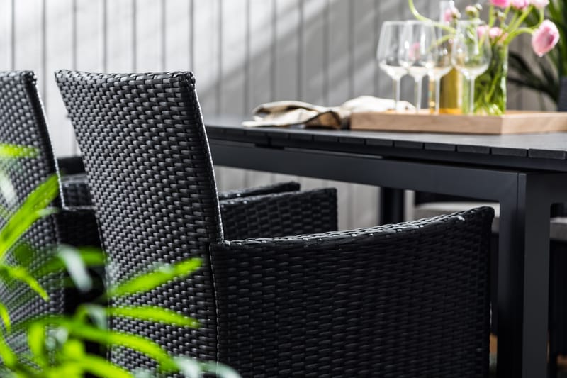 Matgrupp Utomhus Tunis 220-280x90 + 6 Thor Fåtölj m Dyna - Svart|Offwhite - Utemöbler & utemiljö - Utegrupp - Matgrupp utomhus