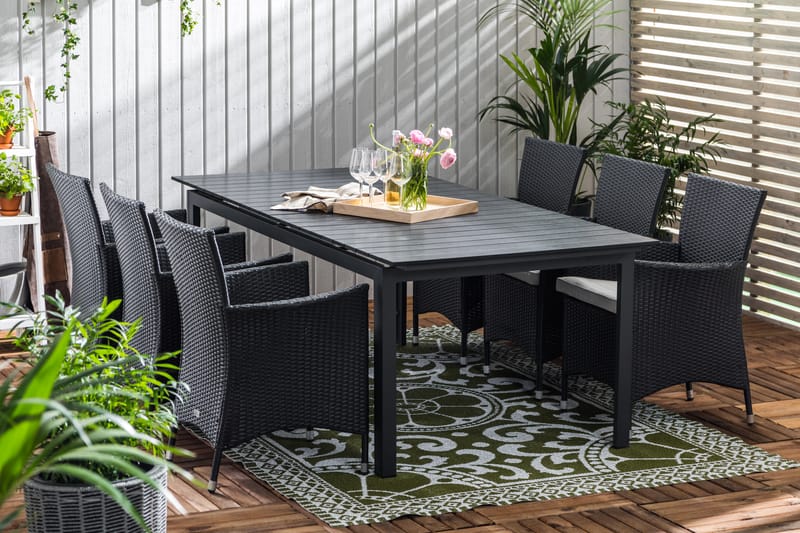 Matgrupp Utomhus Tunis 220-280x90 + 6 Thor Fåtölj m Dyna - Svart|Offwhite - Utemöbler & utemiljö - Utegrupp - Matgrupp utomhus