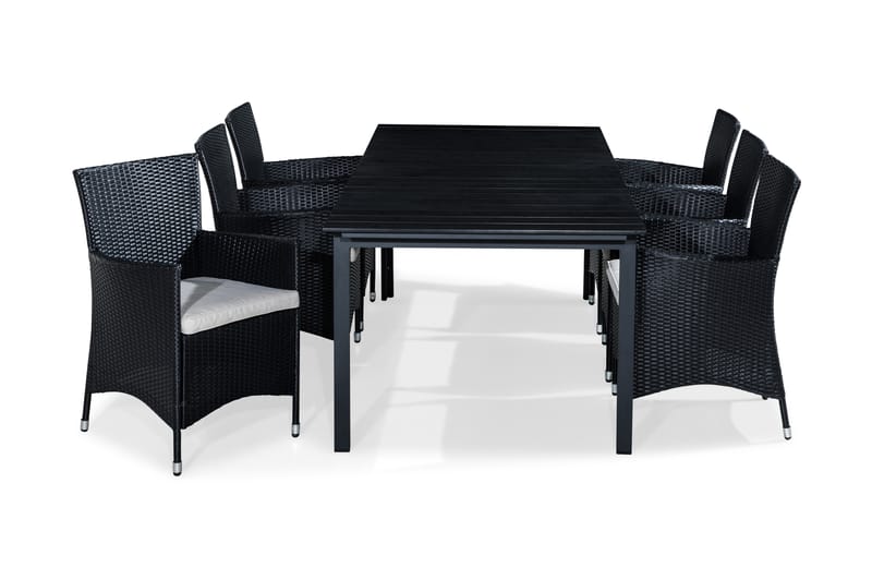 Matgrupp Utomhus Tunis 220-280x90 + 6 Thor Fåtölj m Dyna - Svart|Offwhite - Utemöbler & utemiljö - Utegrupp - Matgrupp utomhus