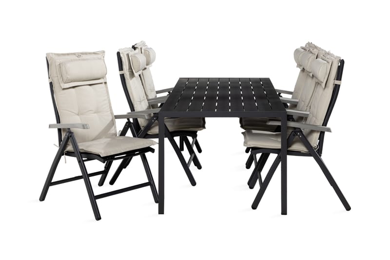Matgrupp Utomhus Tunis 90x205 + 6 Monaco Positionsstol m Dyna - Svart|Grå|Offwhite - Utemöbler & utemiljö - Utegrupp - Matgrupp utomhus