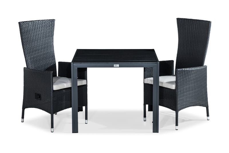 Matgrupp Utomhus Tunis 90x90 + 2 Jenny Fåtölj Ställbar m Dyna - Svart|Offwhite - Utemöbler & utemiljö - Utegrupp - Matgrupp utomhus