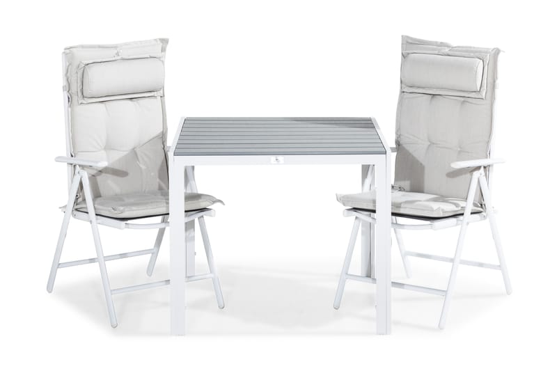 Matgrupp Utomhus Tunis 90x90 + 2 Maggie Positionsstol m Dyna, Vit|Grå|Offwhite