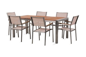 Matgrupp Utomhus Vickelsbo + 6 Rottingstolar - Beige - Utemöbler & utemiljö - Utegrupp - Matgrupp utomhus