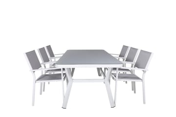 Matgrupp Utomhus Virya 200cm + 6 Copacabana Stapelbara Matstolar Utomhus Vit - Venture Home - Utemöbler & utemiljö - Utegrupp - Matgrupp utomhus