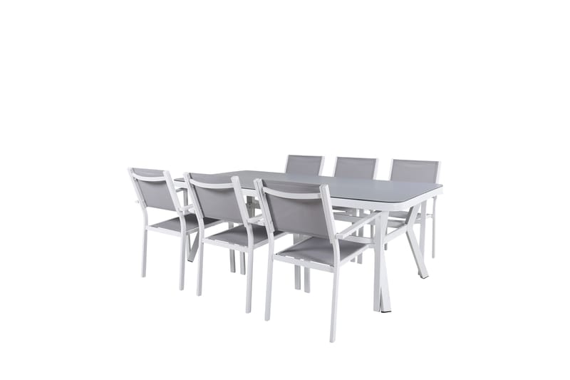 Matgrupp Utomhus Virya 200cm + 6 Copacabana Stapelbara Matstolar Utomhus Vit - Venture Home - Utemöbler & utemiljö - Utegrupp - Matgrupp utomhus