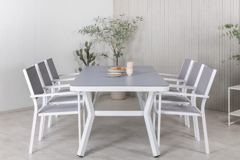 Matgrupp Utomhus Virya 200cm + 6 Copacabana Stapelbara Matstolar Utomhus Vit - Venture Home - Utemöbler & utemiljö - Utegrupp - Matgrupp utomhus