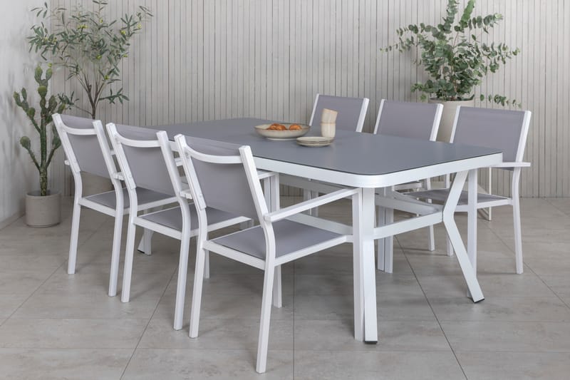 Matgrupp Utomhus Virya 200cm + 6 Copacabana Stapelbara Matstolar Utomhus Vit - Venture Home - Utemöbler & utemiljö - Utegrupp - Matgrupp utomhus