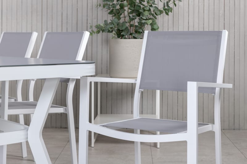 Matgrupp Utomhus Virya 200cm + 6 Copacabana Stapelbara Matstolar Utomhus Vit - Venture Home - Utemöbler & utemiljö - Utegrupp - Matgrupp utomhus