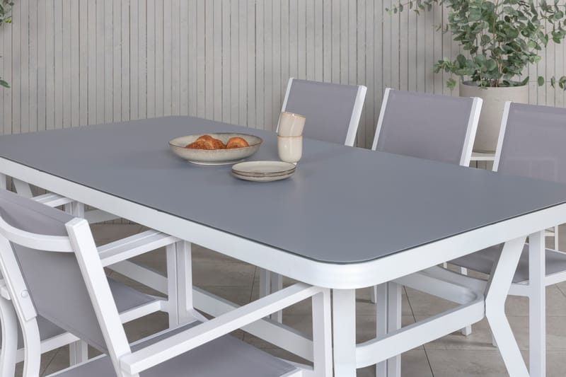 Matgrupp Utomhus Virya 200cm + 6 Copacabana Stapelbara Matstolar Utomhus Vit - Venture Home - Utemöbler & utemiljö - Utegrupp - Matgrupp utomhus