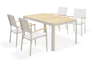 Matgrupp Utomhus Portals 161 cm + 4 Karmstolar - Teak/Vit - Utemöbler & utemiljö - Utegrupp - Matgrupp utomhus
