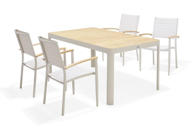 Matgrupp Utomhus Portals 161 cm + 4 Karmstolar - Teak/Vit - Utemöbler & utemiljö - Utegrupp - Matgrupp utomhus