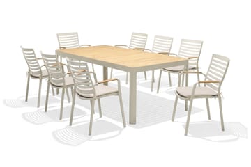 Matgrupp Utomhus Portals 209 cm + 8 Karmstolar - Teak/Vit - Utemöbler & utemiljö - Utegrupp - Matgrupp utomhus