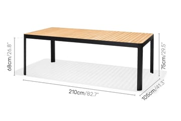 Matgrupp Utomhus Portals 209 cm + 8 Karmstolar - Svart/Trä - Utemöbler & utemiljö - Utegrupp - Matgrupp utomhus
