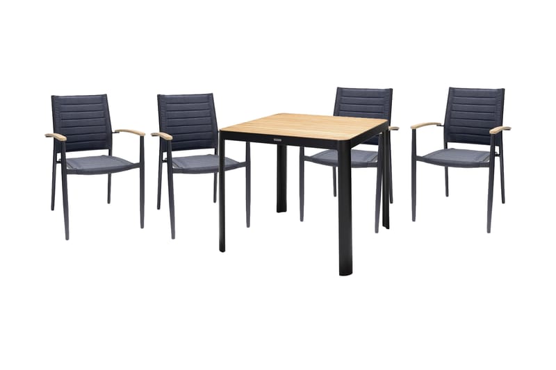 Matgrupp Utomhus Portals 95x95 cm + 4 Karmstolar - Teak/Svart - Utemöbler & utemiljö - Utegrupp - Matgrupp utomhus