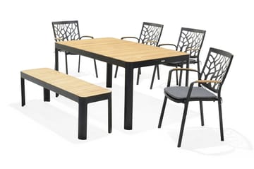 Matgrupp Utomhus Portals 161 cm + 4 Karmstolar + Bänk - Svart/Trä - Utemöbler & utemiljö - Utegrupp - Matgrupp utomhus