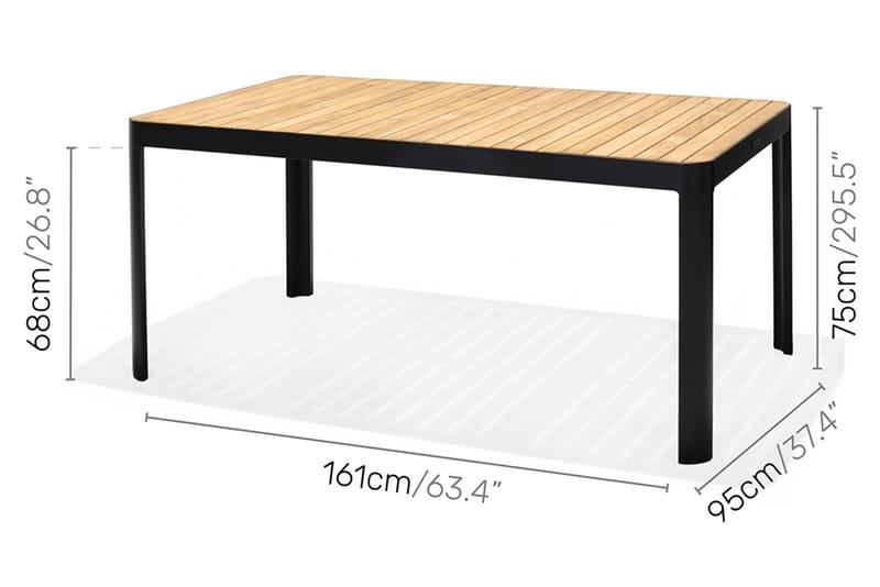 Matgrupp Utomhus Portals 161x95 cm + 4 Karmstolar - Teak/Svart - Utemöbler & utemiljö - Utegrupp - Matgrupp utomhus