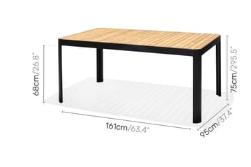 Matgrupp Utomhus Portals 161x95 cm + 4 Karmstolar + Bänk - Teak/Svart - Utemöbler & utemiljö - Utegrupp - Matgrupp utomhus