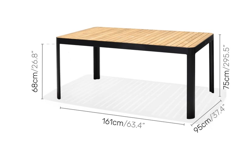 Matgrupp Utomhus Portals 161x95 cm + 4 Karmstolar + Bänk - Teak/Svart - Utemöbler & utemiljö - Utegrupp - Matgrupp utomhus