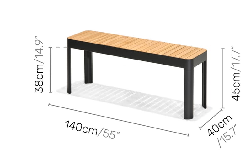 Matgrupp Utomhus Portals 161x95 cm + 4 Karmstolar + Bänk - Teak/Svart - Utemöbler & utemiljö - Utegrupp - Matgrupp utomhus