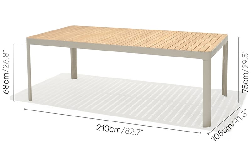Matgrupp Utomhus Portals 209 cm + 5 Karmstolar + Bänk - Teak/Vit - Utemöbler & utemiljö - Utegrupp - Matgrupp utomhus