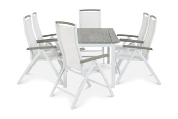 Matgrupp Utomhus Portland 152-210x90 cm + 6 Monaco Lyx Positionsstol - Grå/Vit - Utemöbler & utemiljö - Utegrupp - Matgrupp utomhus
