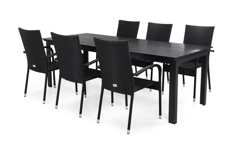 Matgrupp Utomhus Portland 220-280x90 + 6 Thor Light Stapelstol - Svart - Utemöbler & utemiljö - Utegrupp - Matgrupp utomhus