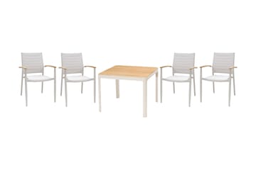 Matgrupp Portals 95 cm + 4 Karmstolar - Vit/Trä - Utemöbler & utemiljö - Utegrupp - Matgrupp utomhus